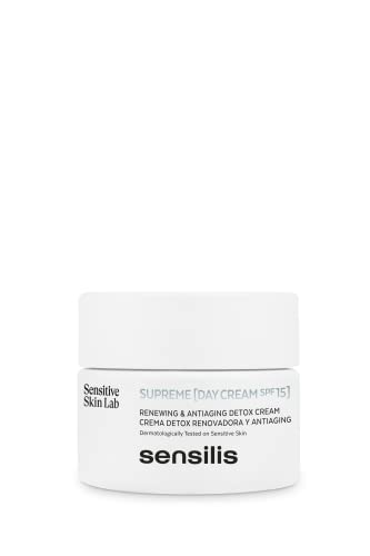 Sensilis Supreme Day Cream - Crema de Día Detox Renovadora, Antioxidante y Antiaging con Ácido Hialurónico y SPF15, para Pieles Secas y Normales - 50 ml