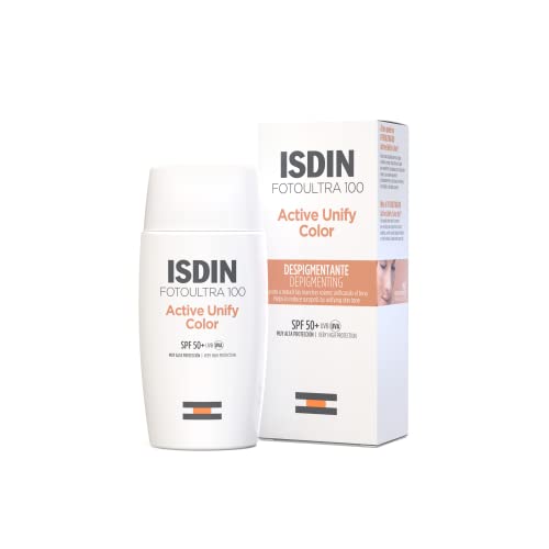 FotoUltra 100 ISDIN Active Unify Color SPF 50+ - Protector solar facial, Aclara y unifica el tono de piel, 50 ml