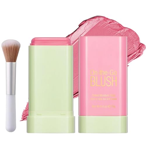 AYNKH 3 en 1 Blushers，Blush Stick para Mejillas Labios Ojos, Face Blush, Moisturing Cream Bronzer Blusher，Mate Easy to Blend Multi-Use Cheek Tint for Make Up（Pink）