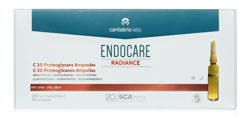 Endocare Radiance C 20 Proteoglicanos - Ampollas Faciales Antiedad, Regeneradoras, Hidratantes y Antioxidantes, con Vitamina C, Pieles Secas o Deshidratadas, 30 Uds