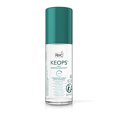 RoC - KEOPS Desodorante Roll-on Piel Normal - Antitranspirante - Eficacia 48 Horas - Reduce la Humedad y el Malestar - Sin Alcohol y Sin Fragancia - 30 ml