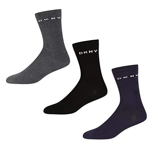 De mujer DKNY Calcetines largos hasta el tobillo de Smart Designer, 100% algodón, paquete de 3 pares, tallas 4 a 7 del Reino Unido, negros