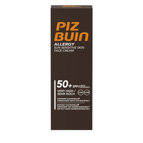 Piz Buin Allergy Protector Solar Facial SPF 50, Protección muy Alta Para Pieles Sensibles, Crema para la Cara, Protección UVA/UVB, Rápida Absorbción, 50 ml (Paquete de 1)