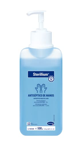 Sterillium, Hidroalcohólico, Desinfectante de Manos, Antiséptico, Amplio Espectro de Acción, Aporta Hidratación, Protección y Suavidad, Color Azul (500 ml)