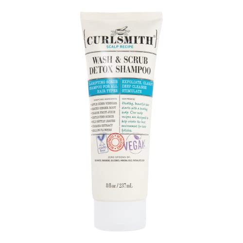 Curlsmith - Wash & Scrub Detox Pro-Biotic - Champú clarificante exfoliante vegano para todos tipos de cabello, Cuero cabelludo sano (237ml)