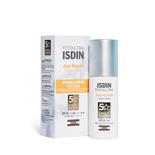 ISDIN - FotoUltra Age Repair Fusion Water SPF 50 - Protector solar facial de fase acuosa, triple acción anti-fotoenvejecimiento, 50 ml