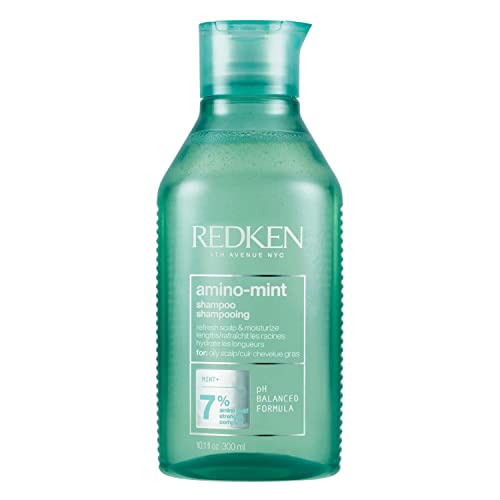 Redken | Champú de Menta Anti Grasa, Limpia y purifica el cabello graso y largos sensibilizados, Refresca las raíces y No aporta peso, Amino Mint, 300 ml