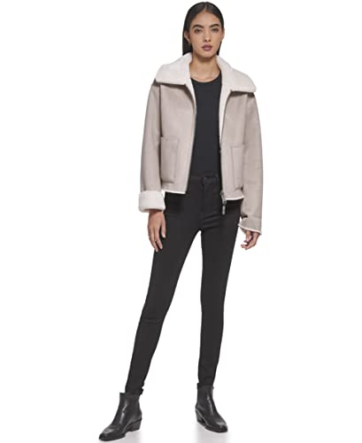 DKNY Outerwear Women's, Faux Fur, Zipfront with Collar Chaqueta, Cardo, S para Mujer