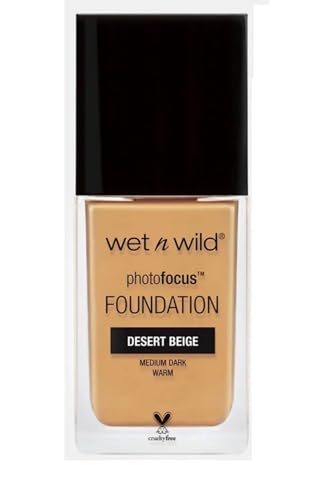 Wet n Wild - Photo Focus Foundation MATTE - Base con Fórmula Avanzada - Piel y Maquillaje Impecables para la Cámara y Sin Brillos Blancos, Fórmula Matificante - Vegano - Desert Beige - 1 Unidad