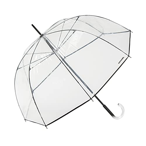 Paraguas Cacharel Transparente con Forma de Campana- Paraguas Largo Mujer con Forma de Burbuja- PoE Ecológico- Apertura Manual-Ribete Negro- Diámetro 96 cm