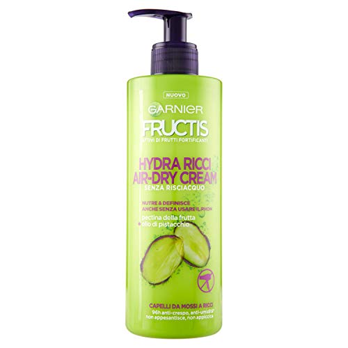 Garnier Fructis Hydra Ricci Air-Dry Cream - Tratamiento sin enjuague para cabello ondulado a rizado, fórmula enriquecida con aceite de pistacho, 400 ml