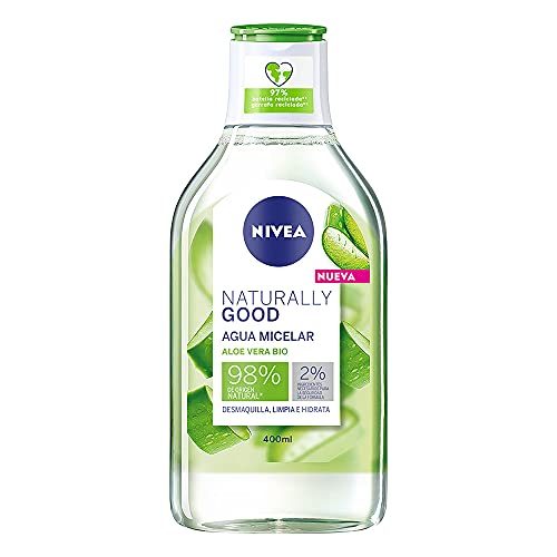 NIVEA Naturally Good Agua Micelar con Aloe Vera Bio (400 ml), limpiador facial que elimina el maquillaje y las impurezas, hidratante facial con ingredientes naturales
