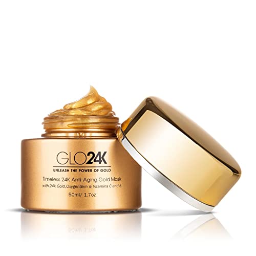 GLO24K Máscara de oro antienvejecimiento Timeless 24k con oro 24k, piel de oxígeno y vitaminas C y E