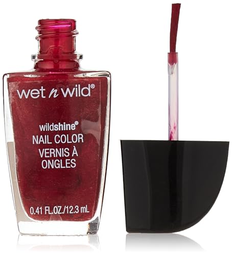 Wet n Wild - Wild Shine Nail Color - Esmalte de Uñas de Secado Rápido - Pintauñas Rojo Metalizado de Larga Duración - Acabado Brillante, Textura y Efecto Fabuloso - Burgundy Frost