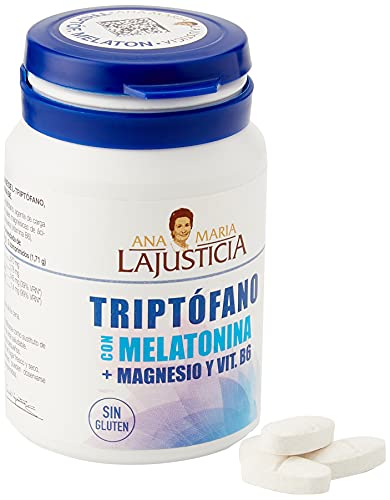 Ana Maria Lajusticia -Triptófano con melatonina + magnesio + VIT B6. Induce al sueño y mejora la calidad del sueño. Apto para veganos. 60 comprimidos