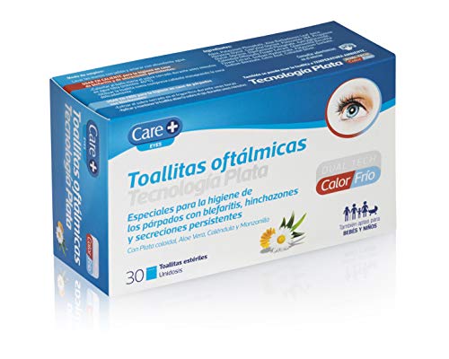 Care + Toallitas Oftálmicas con tecnología de Plata, Higiene Párpados con Blefaritis, secreciones, hinchazones,30 Unidad (Paquete de 1)