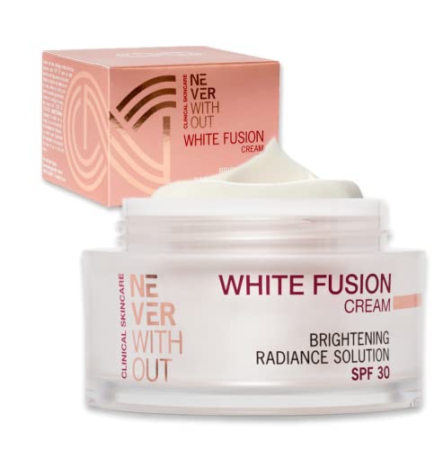 NeverWithout White Fusion - Crema hidratante facial spf 30+ iluminadoran facia, reducción de manchas pigmentarias y arrugas con retinol y 6 bioactivos - crema solar facial 50ml