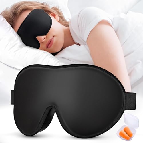 cozslep Antifaz para Dormir, Sleep Mask, 100% Anti-Luz Tapa Ojos, Suave MáScara de Dormir para Mujer y Hombre, 3D Antifaz para Viajes, Verano（Negro）