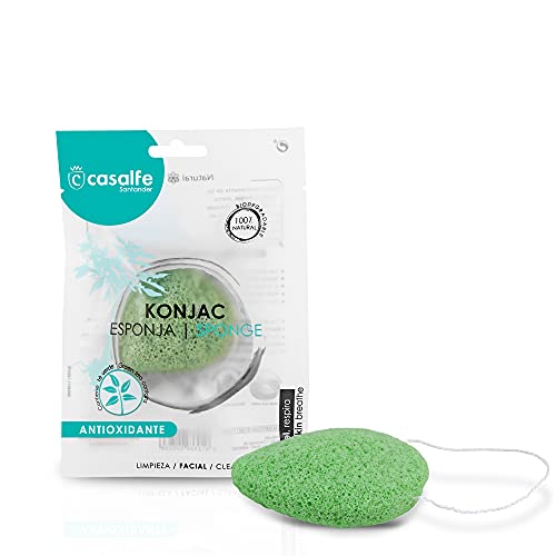 Casalfe Esponja Natural Facial Konjac 100% Biodegradable para Exfoliación Suave - Contiene Té Antioxidante, Verde