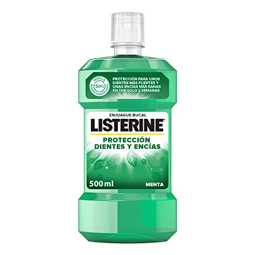Listerine Protección Dientes y Encías (1 x 500 ml), enjuague bucal con flúor, colutorio bucal con 24 horas de protección, elixir bucal para un aliento fresco duradero