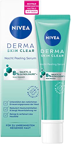 NIVEA Derma Skin Clear - Suero exfoliante nocturno (40 ml), suero antiespinillas para una piel visiblemente mejorada, exfoliante BHA y AHA con niacinamida