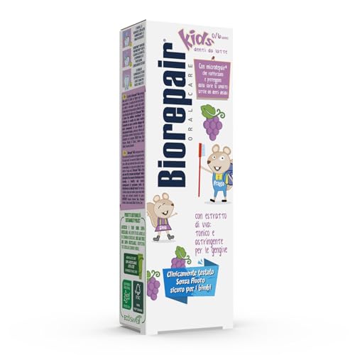Biorepair® - Pasta de dientes para niños, 0-6 años, uva, pasta de dientes para niños sin flúor, sabor uva, anticaries, para encías saludables, 50 ml