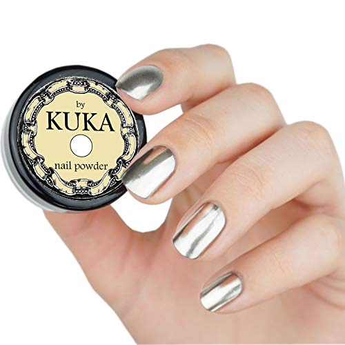 Polvo cromado color plata para uñas con efecto espejo