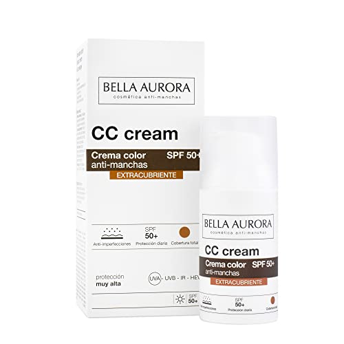 BELLA AURORA - CC Cream Antimanchas Extracubriente SPF50+ 30 ml, Protector Solar Antimanchas, Crema Color Antimanchas, para Hiperpigmentaciones y Unificar el Tono, Crema Solar Facial, Cobertura Óptima