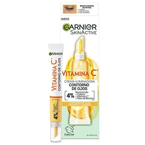 Garnier Crema para Contorno de Ojos, Con 4% Vitamina C + Niacinamida + Cafeína + Polvo de Banana, Tratamiento Iluminador Anti-Ojeras - 15ml