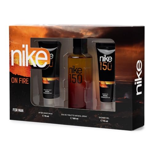 NIKE - On Fire, Perfume 150 ml + Gel Baño 75 ml + After Shave 75 ml, Estuche Regalo Hombre, Pack Nike Masculino 3 Piezas, Fresco y Sensual, Versátil y de Larga Duración