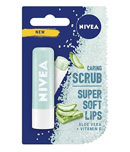 NIVEA Exfoliante labial de aloe vera 2 en 1 (4,8 g), bálsamo labial con aloe vera y vitamina E, exfolia suavemente para labios súper suaves, cuidado intensivo de labios, sin necesidad de limpiar