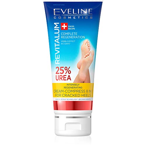 Eveline Cosmetics Revitalum Crema-compresa para Talones Agrietados 8 en 1 | 75 ML | Crema Hidratante para Pies Tratamiento Talones Agrietados | 25% UREA | Extracto de menta refrescante