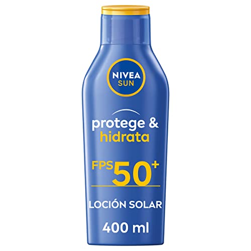 NIVEA SUN Protege & Hidrata Leche Solar FP50+ (1 x 400 ml), protector solar hidratante y resistente al agua con protección UVA/UVB, protección solar muy alta