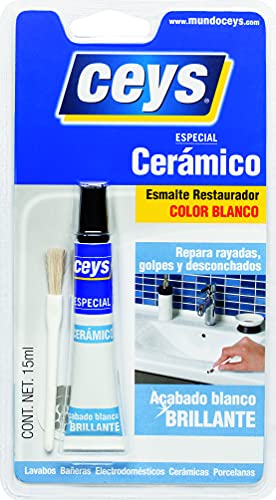 Ceys - Adhesivo restaurador cerámico - Esmalte restaurador - Lavavos, bañeras, electrodomésticos, porcelanas - Color blanco, brillante