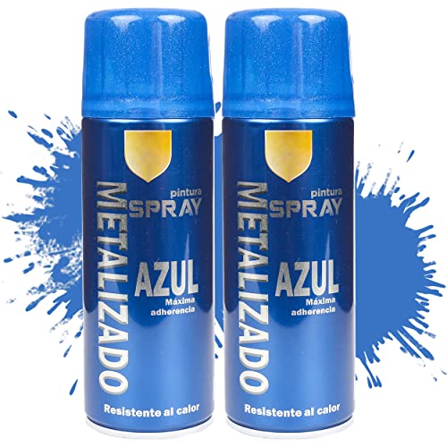 Etrexonline Pintura Spray Multicolor Profesional 400ml Adecuado Metal Madera y Plástico - Color Azul Metalizado (Paquete de 2)