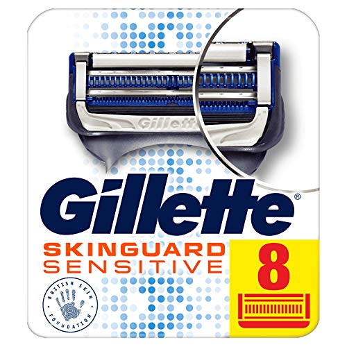 Gillette SkinGuard - Cuchillas de afeitar sensibles para hombre, paquete de 8 recambios de cuchillas de afeitar con recortadora de precisión, se adapta a asas Fusion
