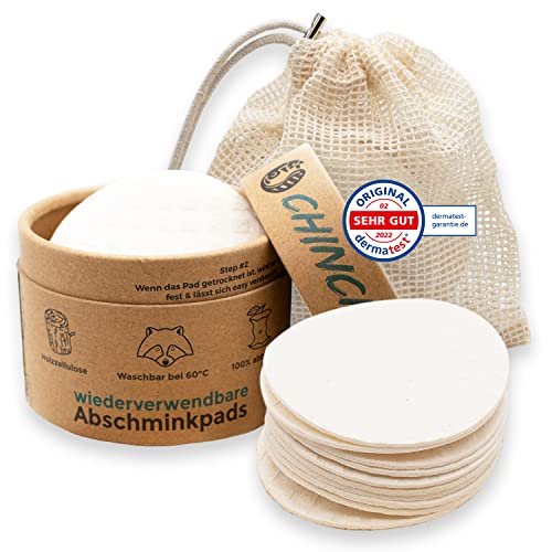 Chinchilla® Toallitas desmaquillantes lavables, paquete de 10 unidades, almohadillas de algodón de celulosa de madera, incluye bolsa de algodón | fabricadas en Alemania, reutilizables