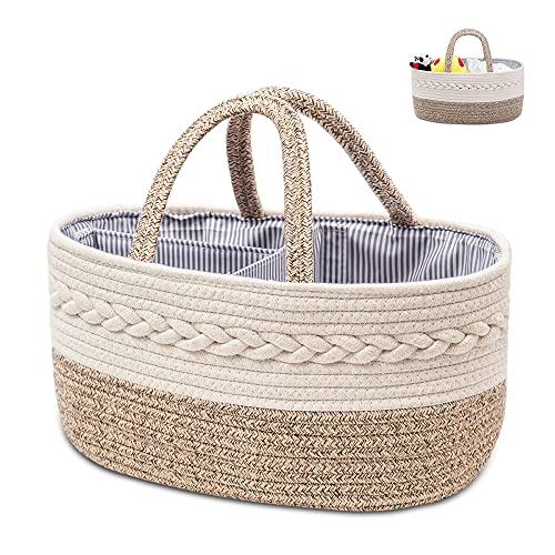 Caja multifuncional de pañales, bolsa portátil al aire libre, cuerda de algodón, cesta de almacenamiento para bebés (Small, Yellow)