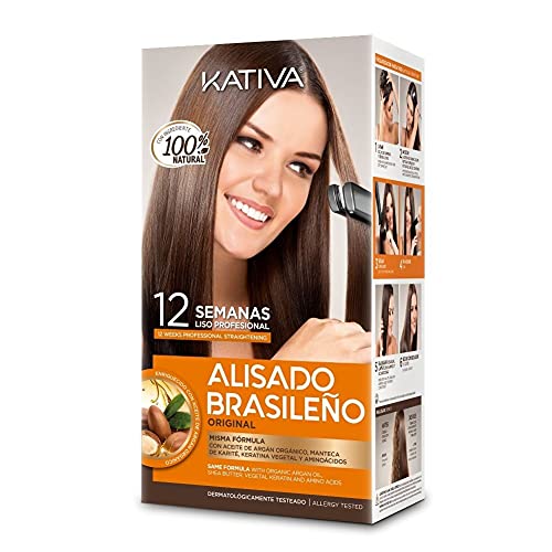 Kativa Kit Alisado Brasileño - Tratamiento Alisado Profesional en casa - Hasta 12 Semanas de duración - Alisado Keratina - Keratina Vegetal - Sin formol - Fácil de aplicar.