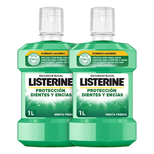 Listerine Protección Dientes y Encías (pack de 2 x 1L), enjuague bucal con flúor, colutorio bucal con 24 horas de protección, elixir bucal para un aliento fresco duradero