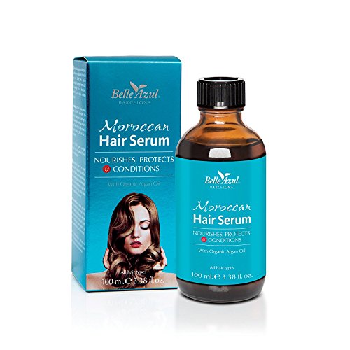 Belle Azul Moroccan Hair Serum - Tratamiento Reparador para Cabellos Dañados - Aceite de Argán 100% Puro - Serúm Capilar para Pelo Seco - Hidrata, Nutre, Suaviza y Acondiciona -Protector Térmico/100ml