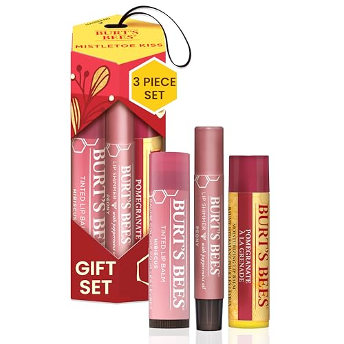 Burt's Bees para la mujer | Set de regalo para cuidado de labios con bálsamo labial de granada, tinte de hibisco y brillo labial de peonía | Mistletoe Kiss