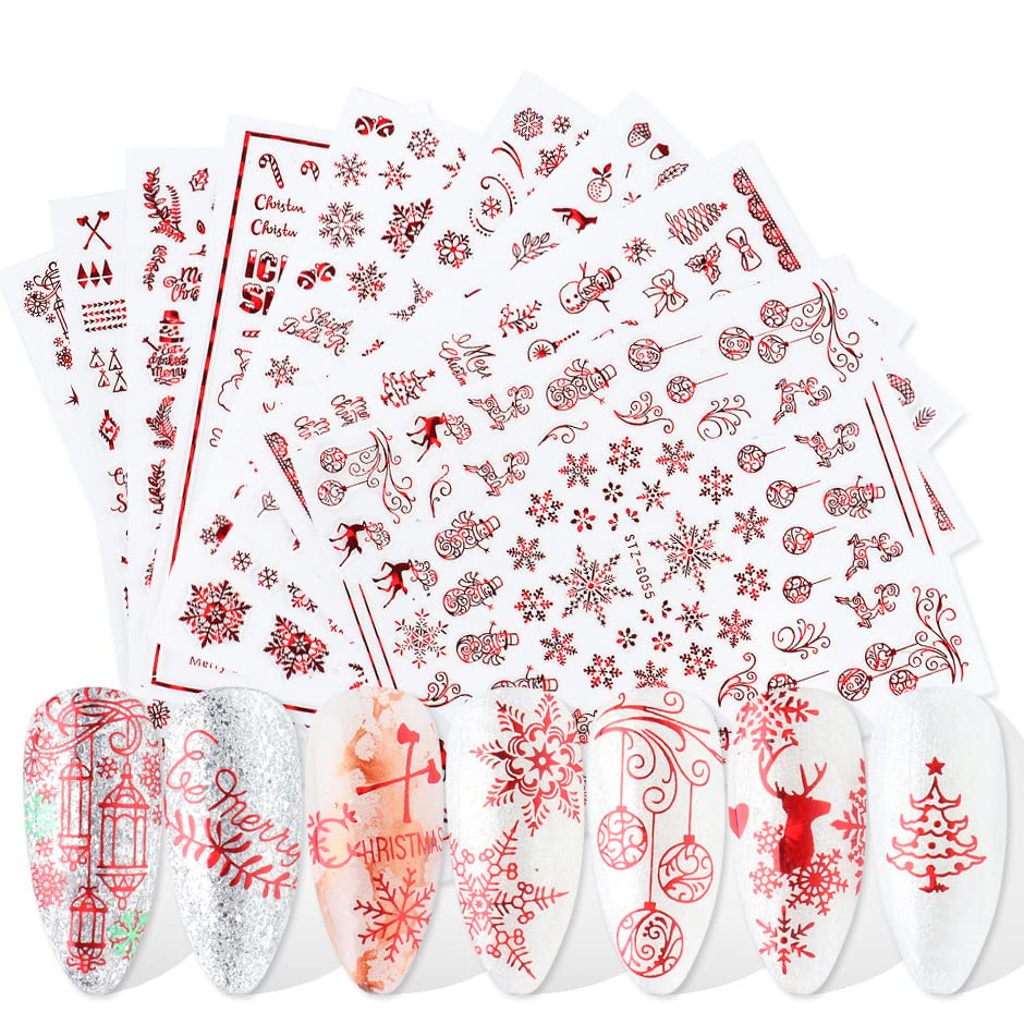Pegatinas para Uñas Navidad 9 Hojas Pegatinas Uñas Navideñas Stickers para Uñas Navidad Uñas Pegatinas Adhesivas Nail Art Decoracion Uñas Decorativas al Agua Etiquetas Autoadhesivas (Rojo)